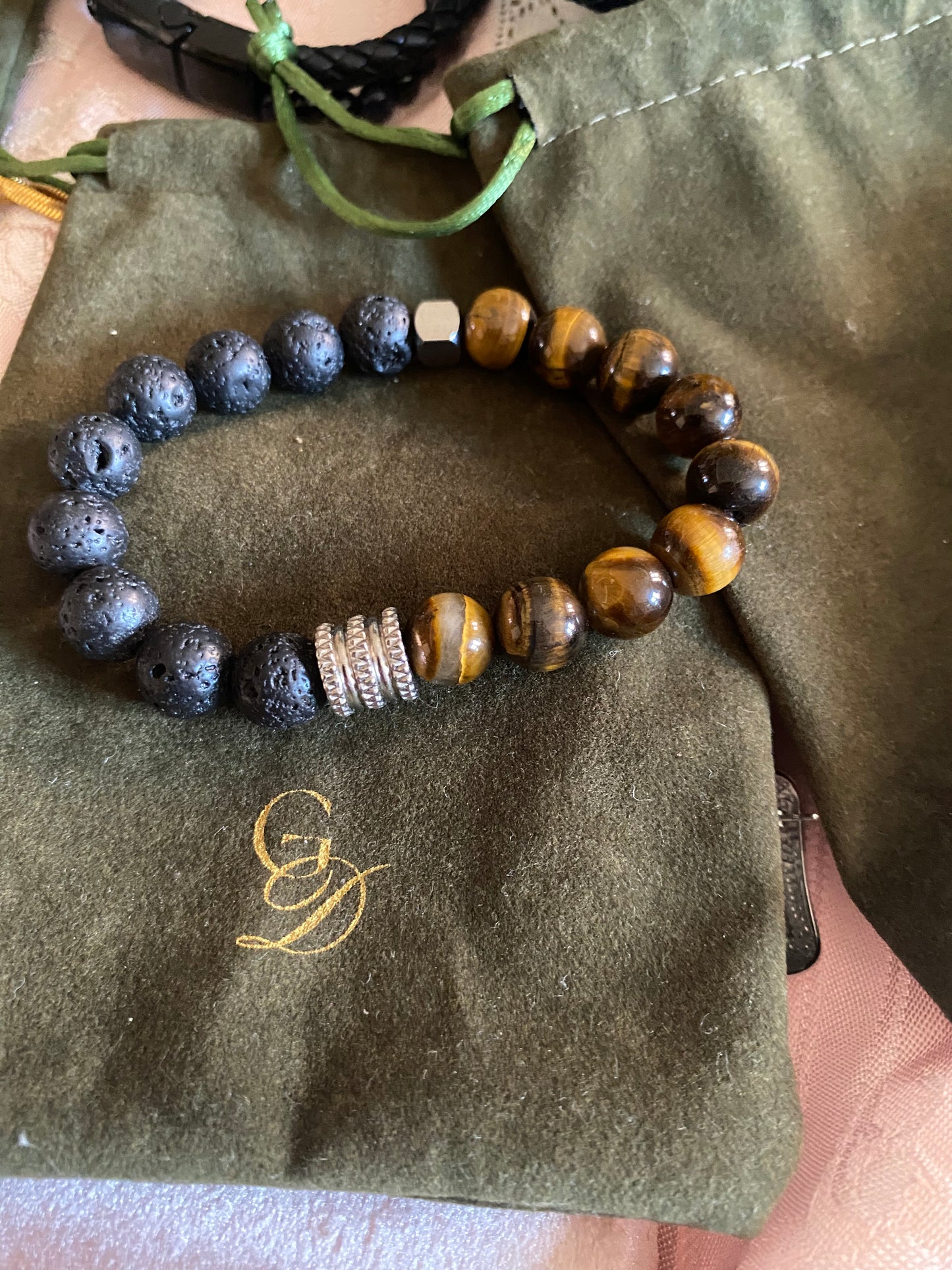 TIGER EYE STEEL LAVA BRACELET