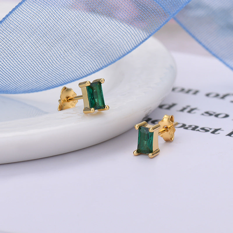 MINI EARRING WITH CUBIC ZIRCONA S925 SILVER EMERALD GREEN