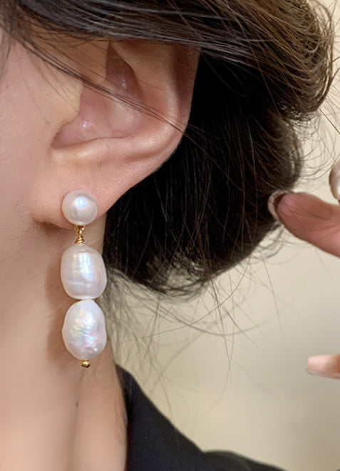 BAROQUE EAR DROP STUD IN SILVER