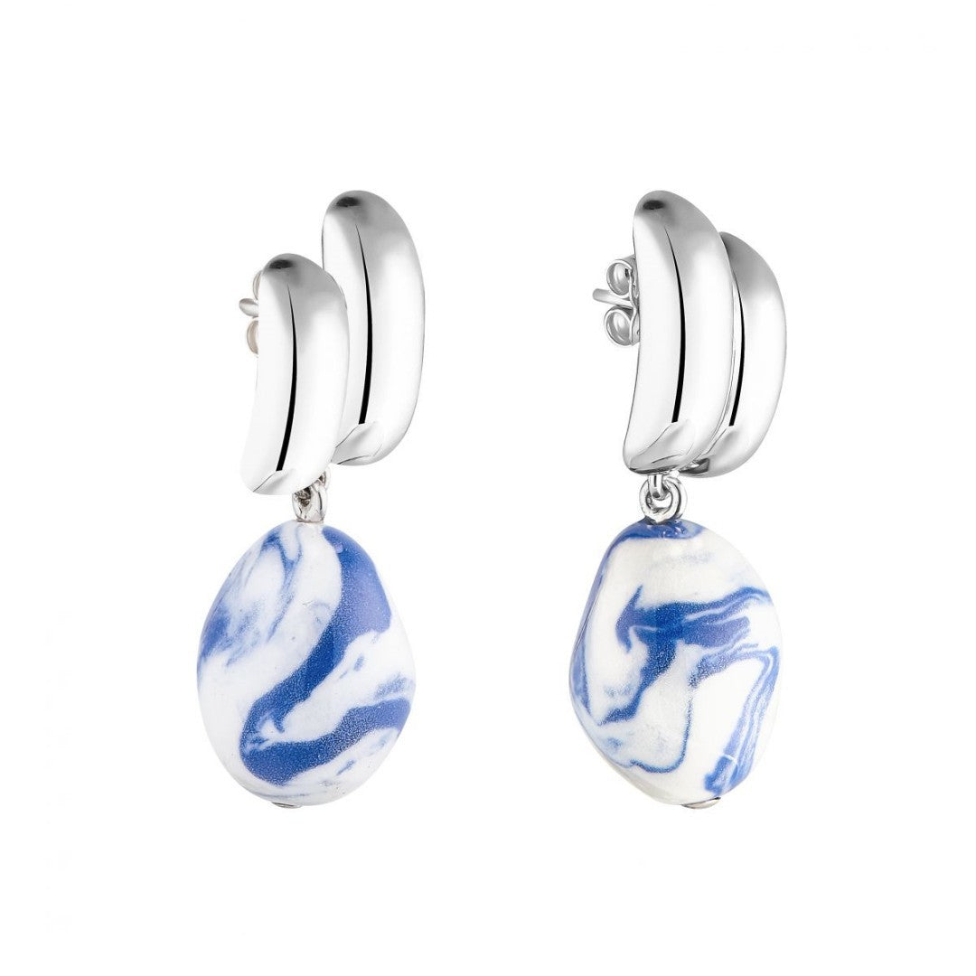 A PAIR OF EGG EARDROPS IN SILVER