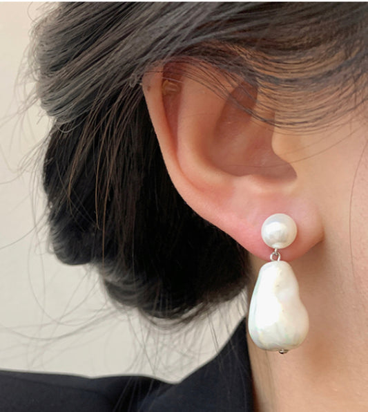 BOUCLES D'OREILLES GOUTTES EN PERLES BAROQUES EN ARGENT