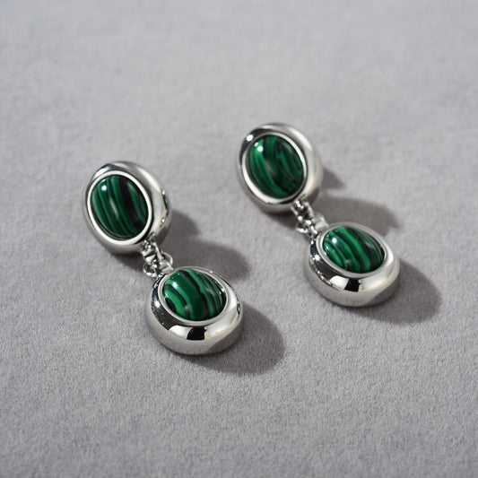 EARDROPS IN SILVER AND MALACHITE
