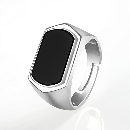 BAGUE EN ARGENT AVEC JADE NOIR